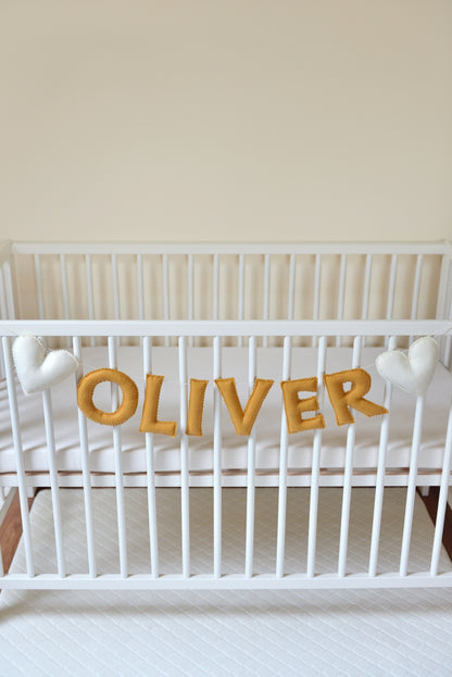 Ochre Personalized Felt Name Banner With Scalloped Letters - Handmade Nursery, Playroom & Party Decor