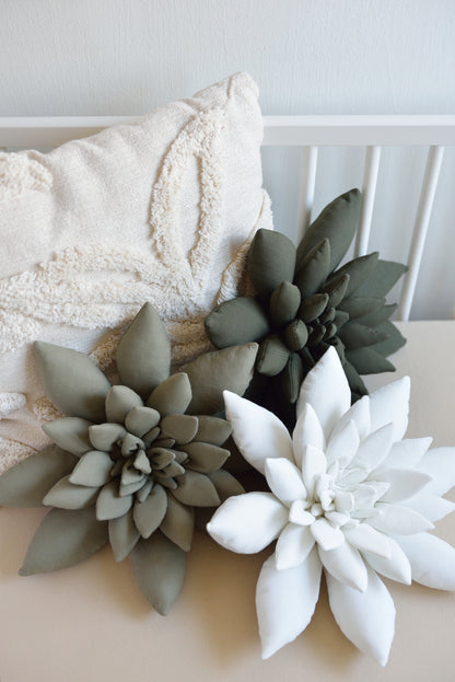 Succulent Pillow in Light Sage, Khaki or Dark Olive