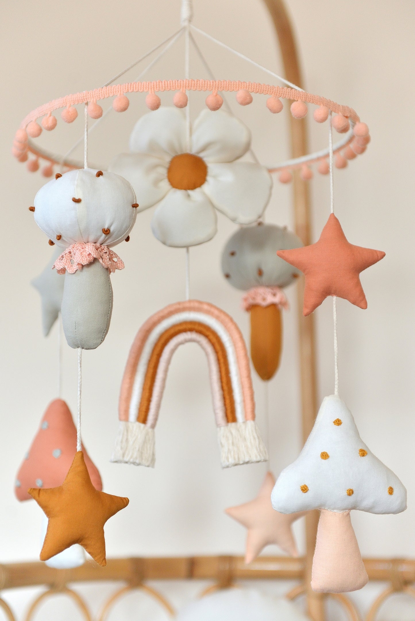Pastel Cottagecore Mushroom Village Nursery Mobile
