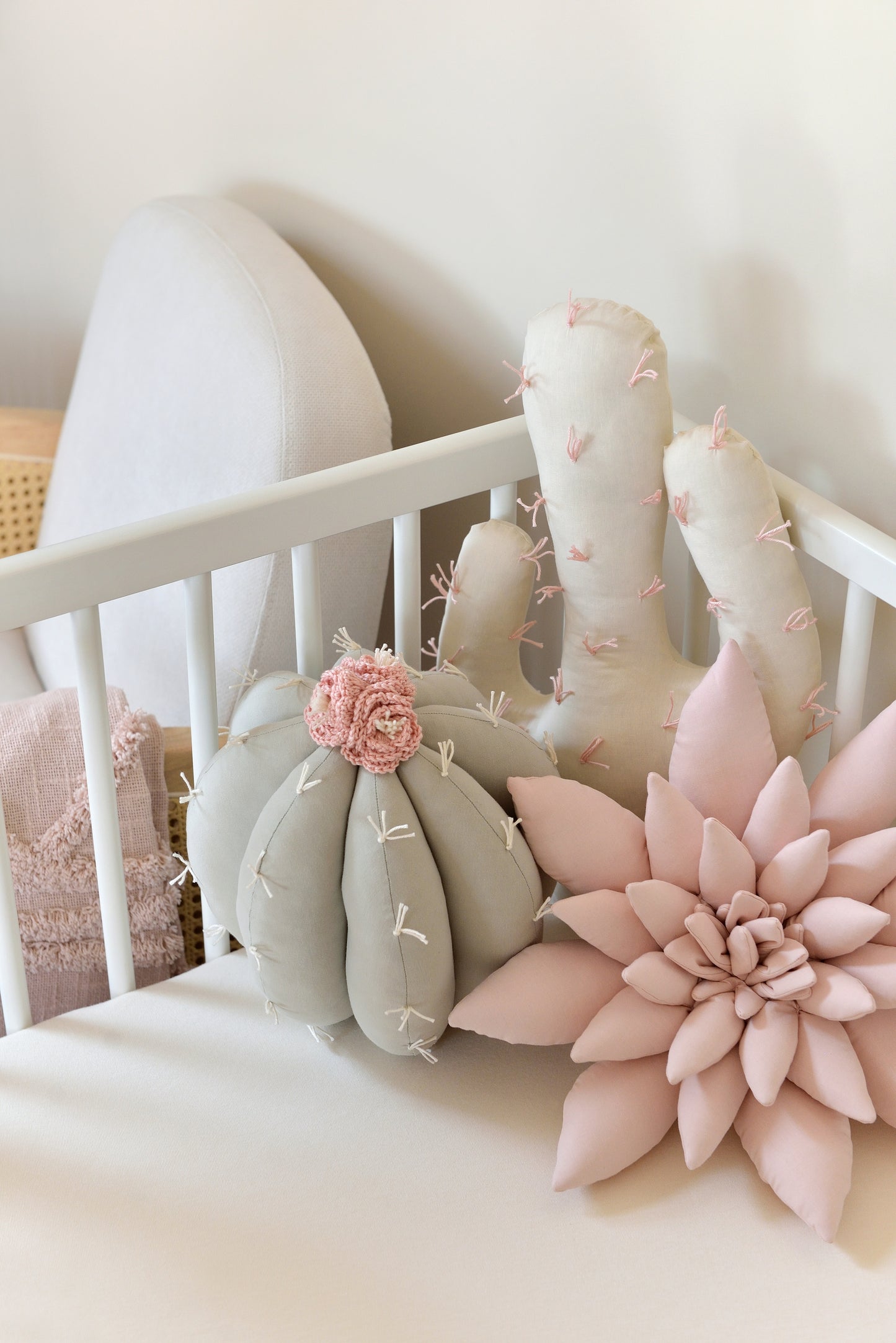 Sage, Pink and Offwhite Cactus Pillow Set