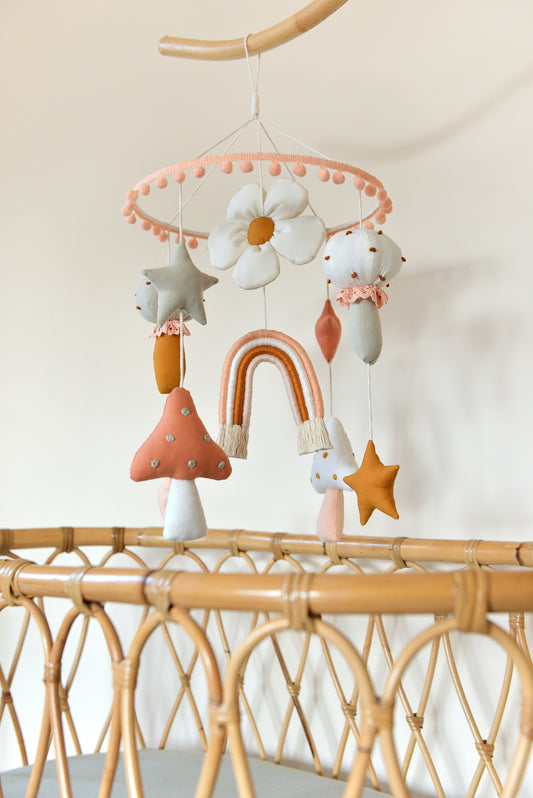 Pastel Cottagecore Mushroom Village Nursery Mobile