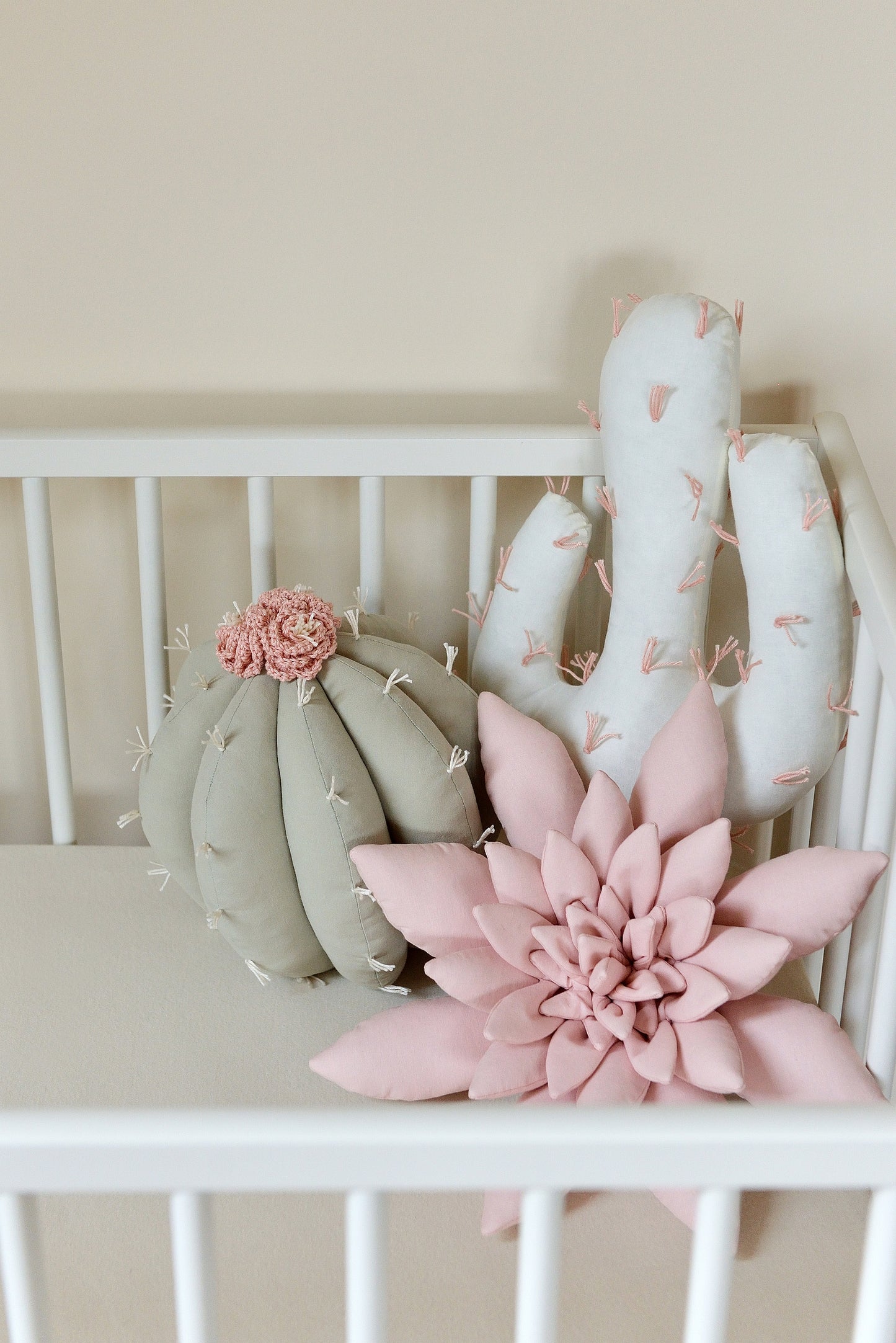 succulent pillow set Sage, Pink and Offwhite Cactus Pillow Set