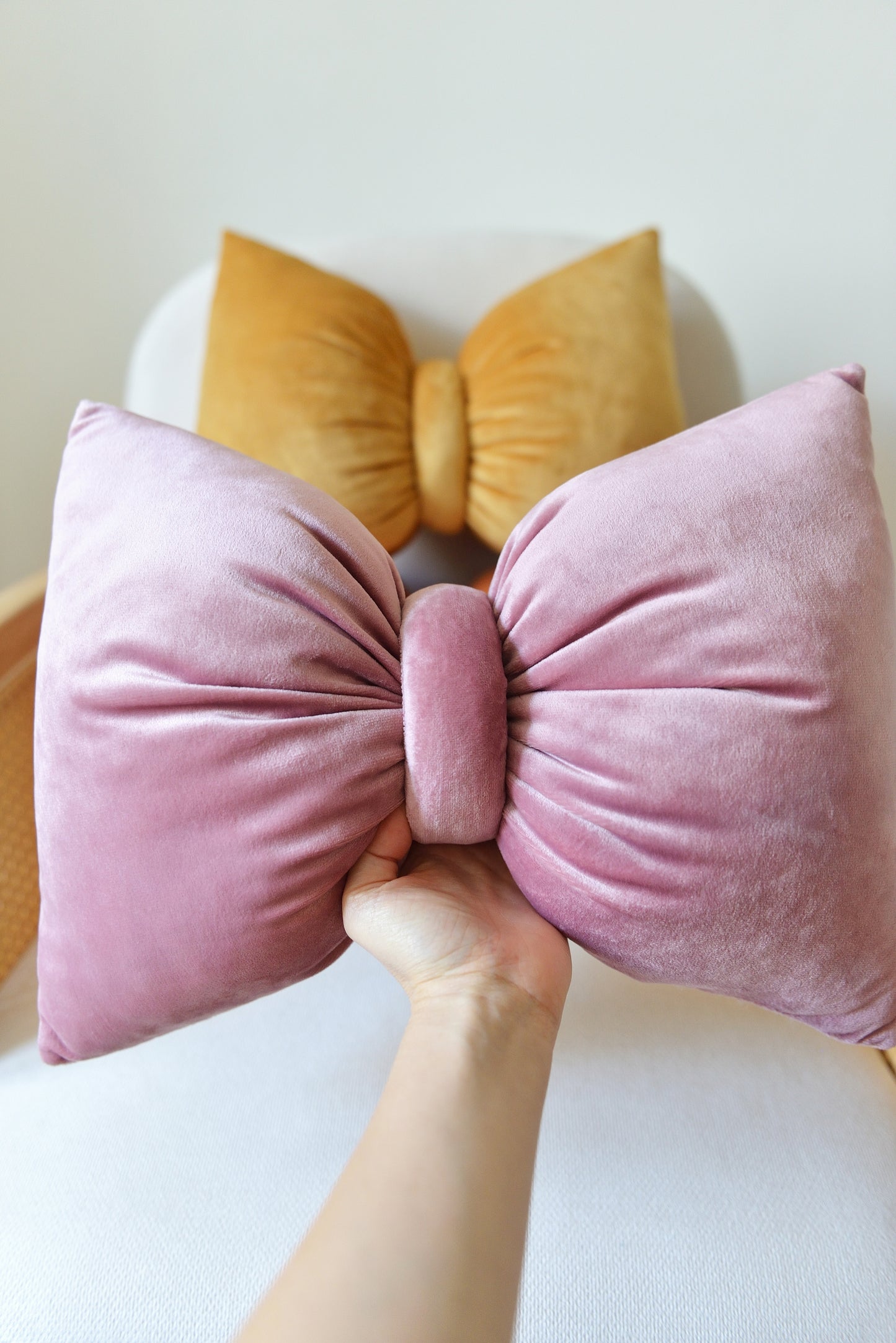 Bow Velvet Decor Pillow - Coquette Nursery and Room Decor